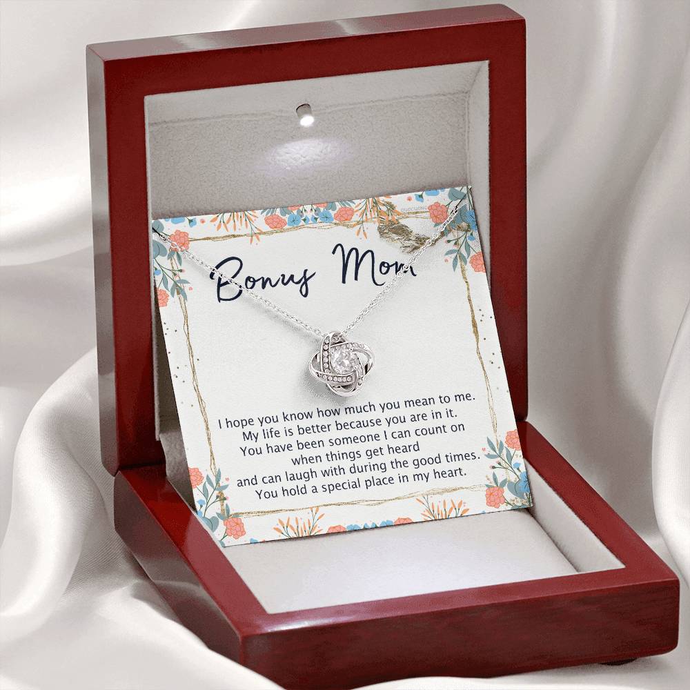 To My Bonus Mom Necklace From Bonus Daughter, Bonus Mom Gift Necklace, Love Knot Necklace Gift For Bonus Mother, Bonus Mammy On Mothers Day, Jewelry For Women, Daughter And Mother Necklace For Her