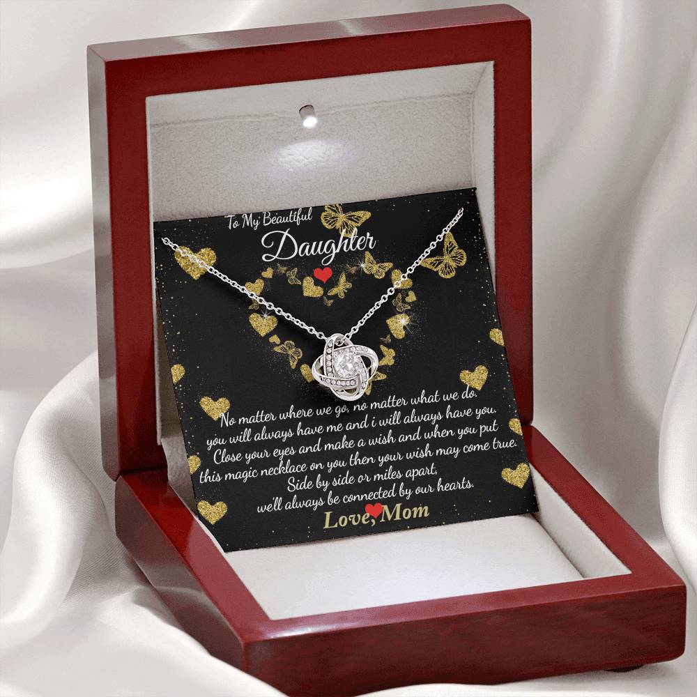 To My Beautiful Daughter Necklace Gift From Mom, Mother And Daughter Gifts Necklace With Message Card And Box, Jewelry Gift For Girls, Daughter On Birthday, Graduation Gift Box and Message Card