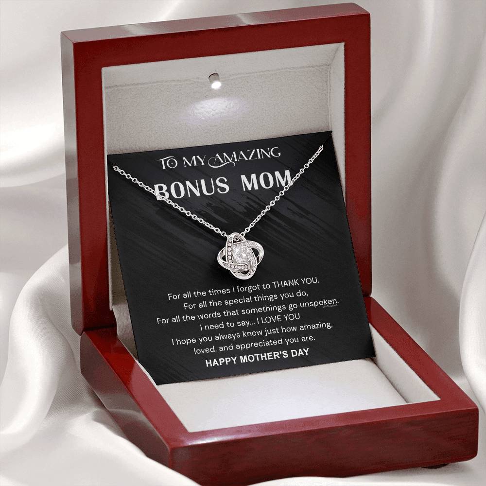 To My Amazing Bonus Mom Necklace From Bonus Daughter, Happy Mother's Day Necklace Gift For Her, Bonus Mom Gift Necklace, Jewelry For Women, Bonus Mother,  Love Knot Pendant For Mom On Mothers Day