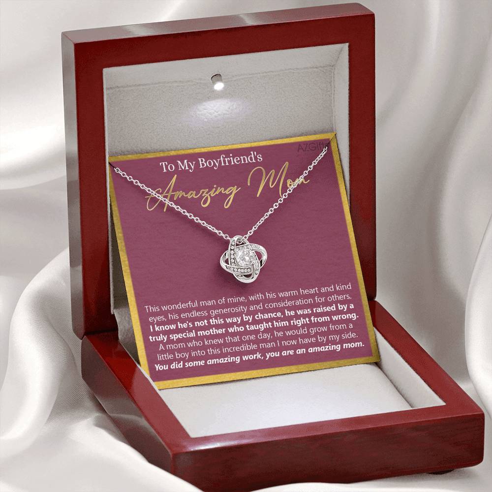 To My Boyfriends Mom Necklace From Girlfriends Mom, Love Knot Necklace Gifts For Boyfriends Mom, Boyfriends Amazing Mom Necklace Gift On Birthday Gift Mothers Day Presents For Mom Necklace For Women