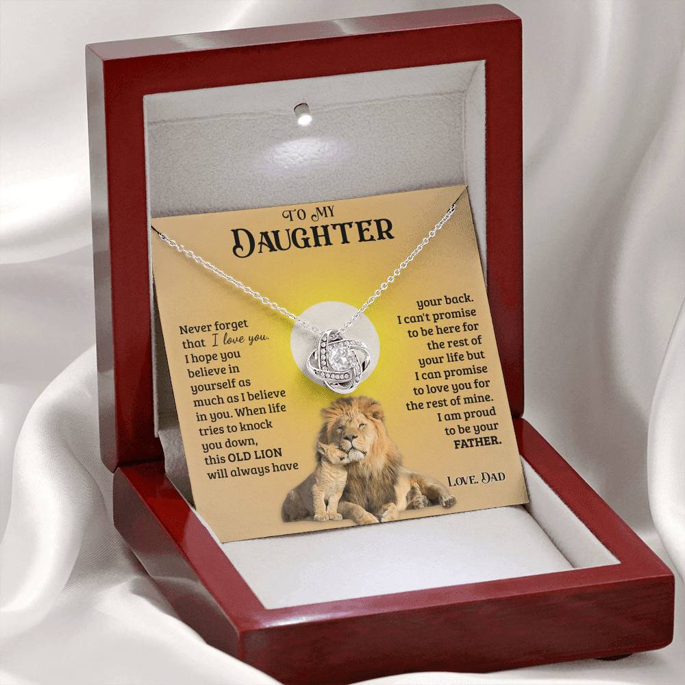 Daughter Gifts From Dad, To My Daughter Lion Dad And Daughter Necklace, Love Knot Necklace Birthday Gift for Daughter From Dad, Christmas Graduation Gift Jewelry Gift For Girls Little Girl Necklace