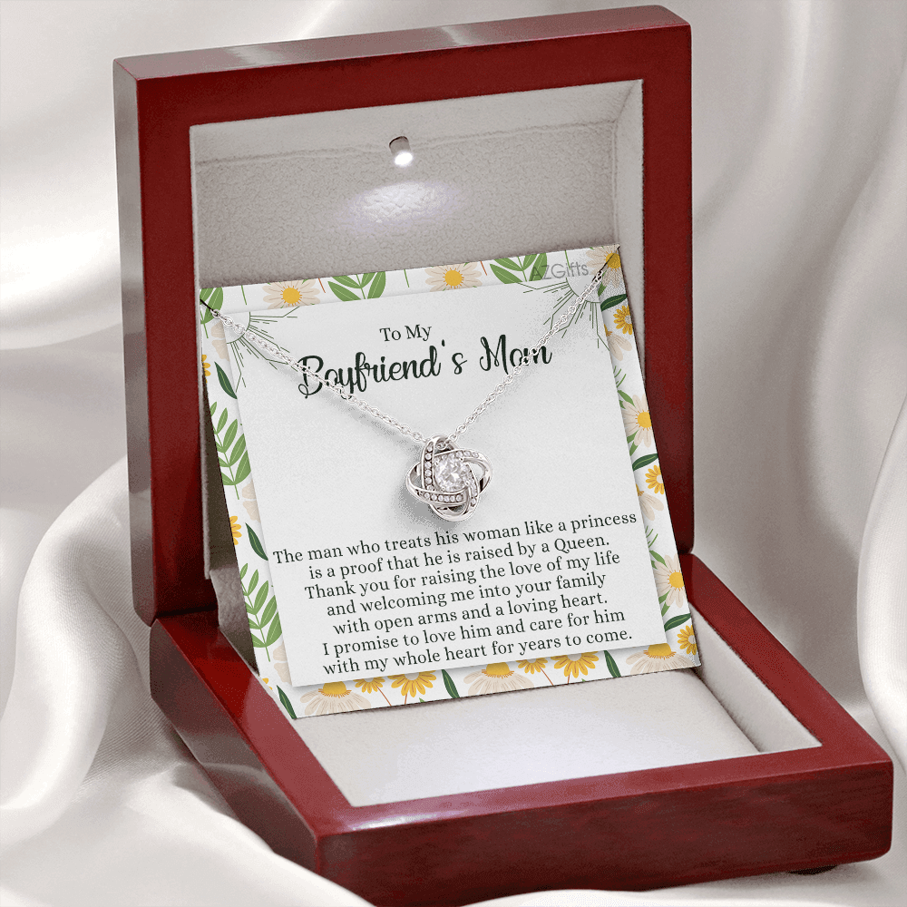 To My Boyfriend's Mom Necklace From Girlfriend Mom Gift Necklace For Boyfriend's Mom, Love Knot Pendant Gift for Bf Mom, Jewelry For Mom On Mothers Day, Birthday, Presents for Mom Necklace for Women
