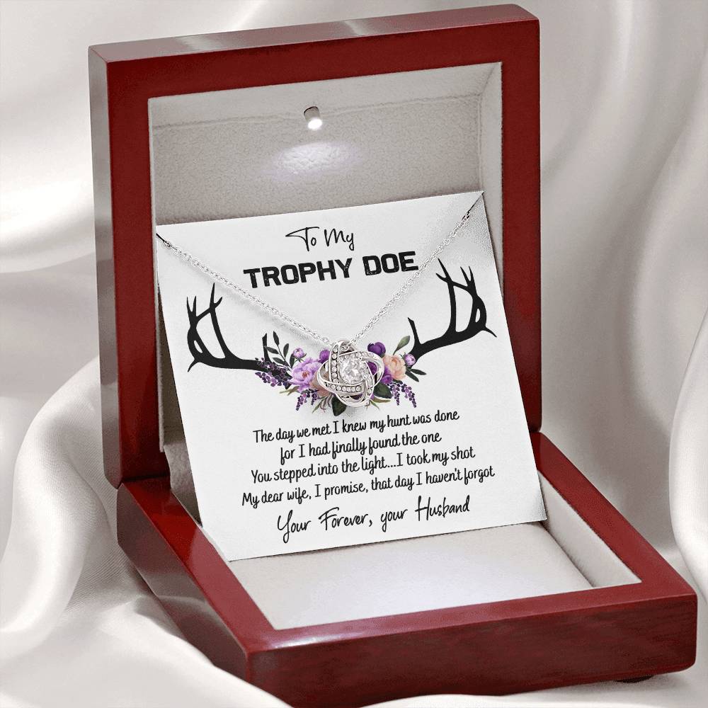 To My Trophy Doe Necklace From Husband, Man, Trophy Doe Gift Necklace For Wife On Wedding Anniversary for Wife Girlfriend Soulmate Necklace for Wife, Love Knot Pendant Trophy Doe Gift Necklace