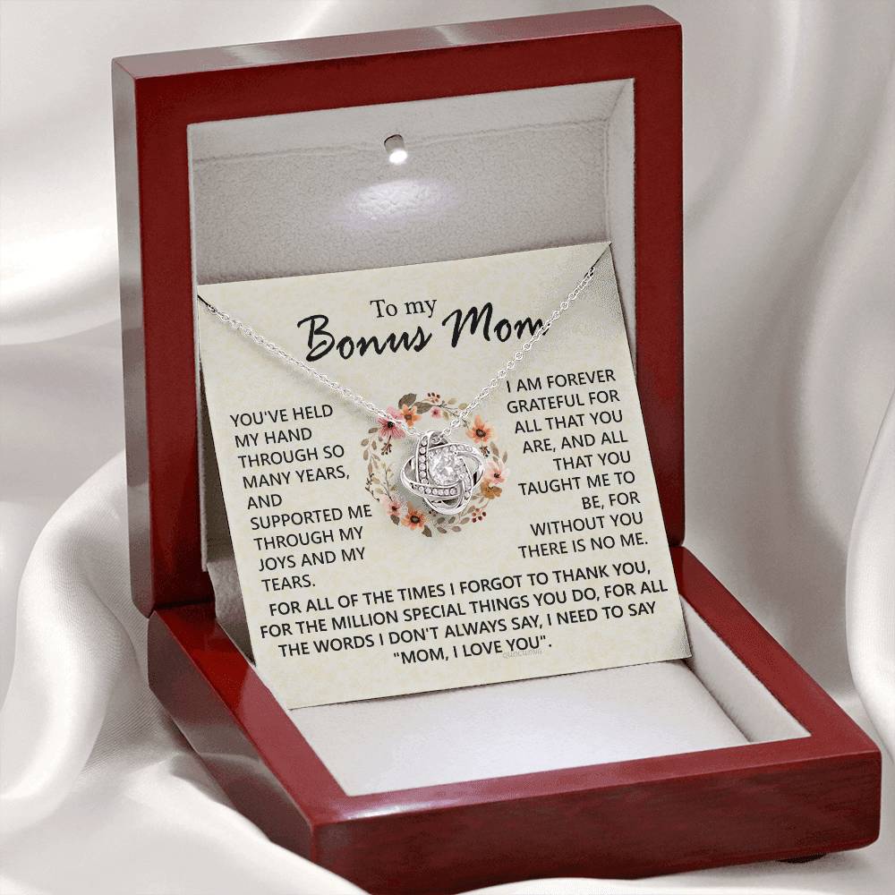 To My Bonus Mom Necklace From Bonus Son, Jewelry For Mom, Mother And Son Gift Necklace, Bonus Mom Love Knot Necklace Gift On Mother's Day, Anniversary, Birthday Gift, I Love You Necklace For Her