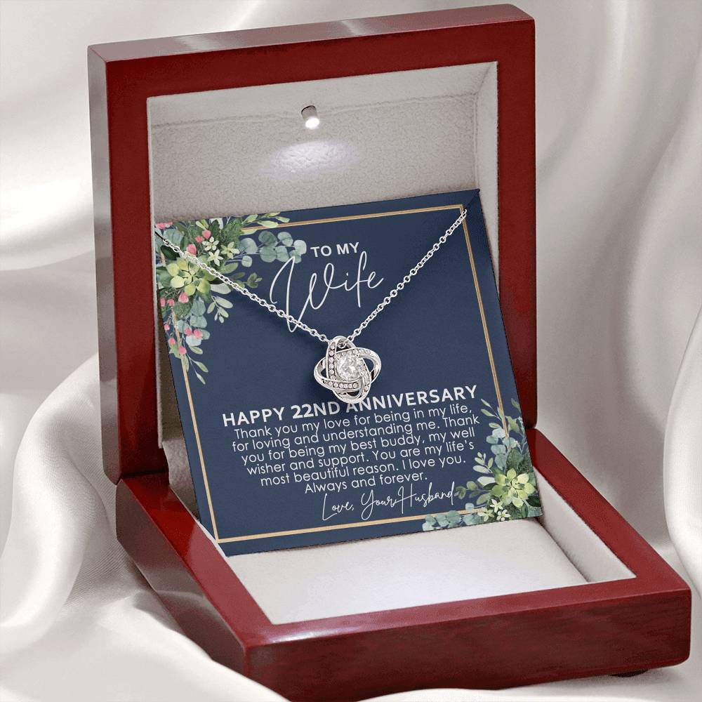 To My Wife Necklace From Husband, Happy 22nd Anniversary Love Knot Necklace Gift For Wife Husband To Wife, 22nd Anniversary Jewelry Gift For Women Wife Gift Necklace Soulmate Gift Pendant Necklace