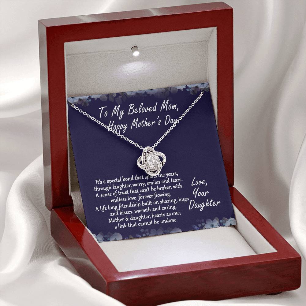Beloved Mom Gift Necklace, Happy Mother's Day Necklace Gift For Mom, To My Beloved Mom Love Knot Necklace From Daughter And Mother Pendant, It's A Special Bond Necklace Gift For Mom, Jewelry Gift