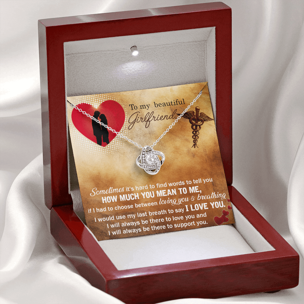 To My Beautiful Girlfriend Love Knot Necklace From Boyfriend, Husband, Nurse Girlfriend Gift Necklace - Love Knot Pendant Gift For Girlfriend, Soulmate Sometimes It's Hard Necklace To Girlfriend