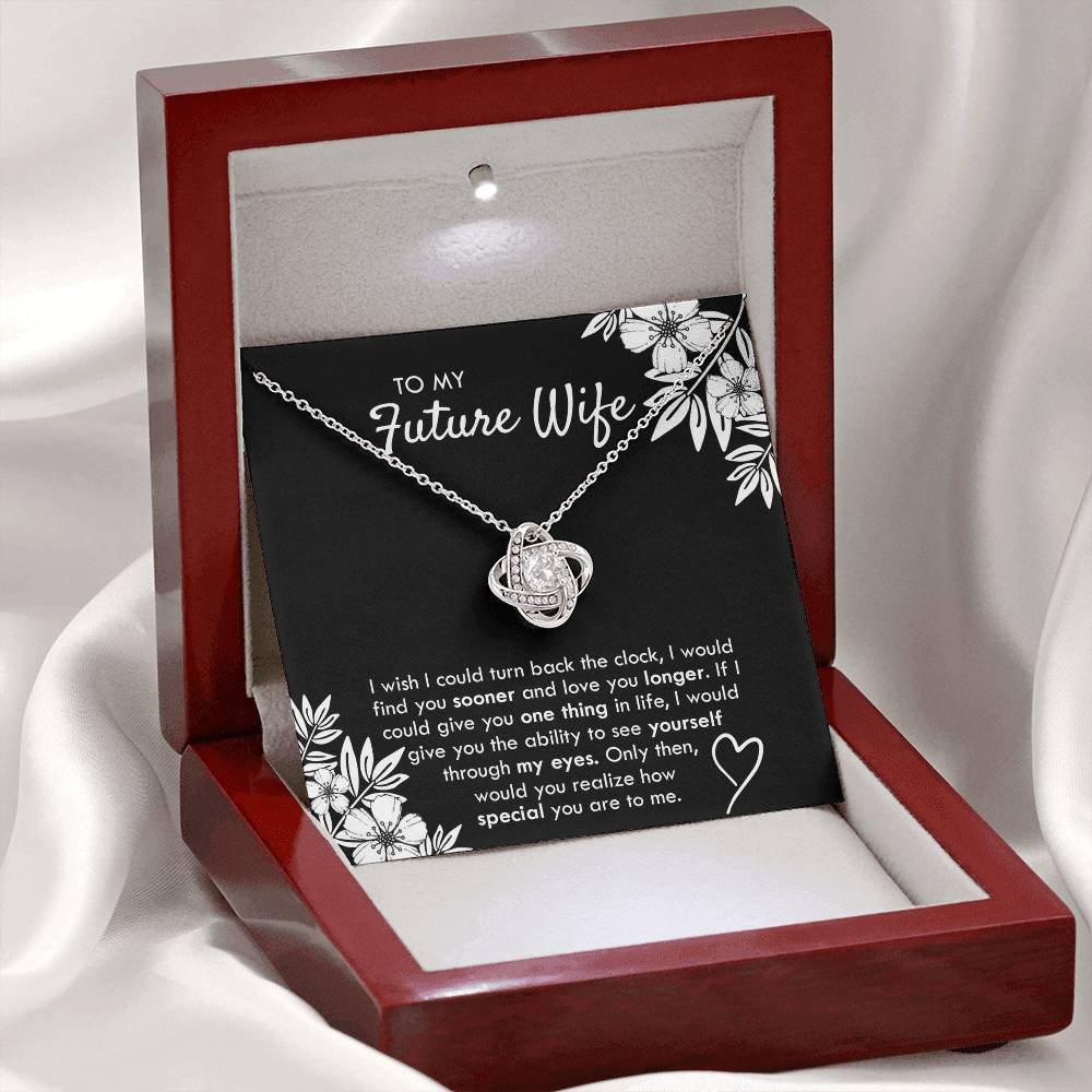 To My Future Wife Necklace From Husband, Necklace with Message Card and Gift Box For Wife, Future Wife Gift Necklace, Husband To Wife Gift Love Knot Pendant Gift From Men, Jewelry Gift For Women