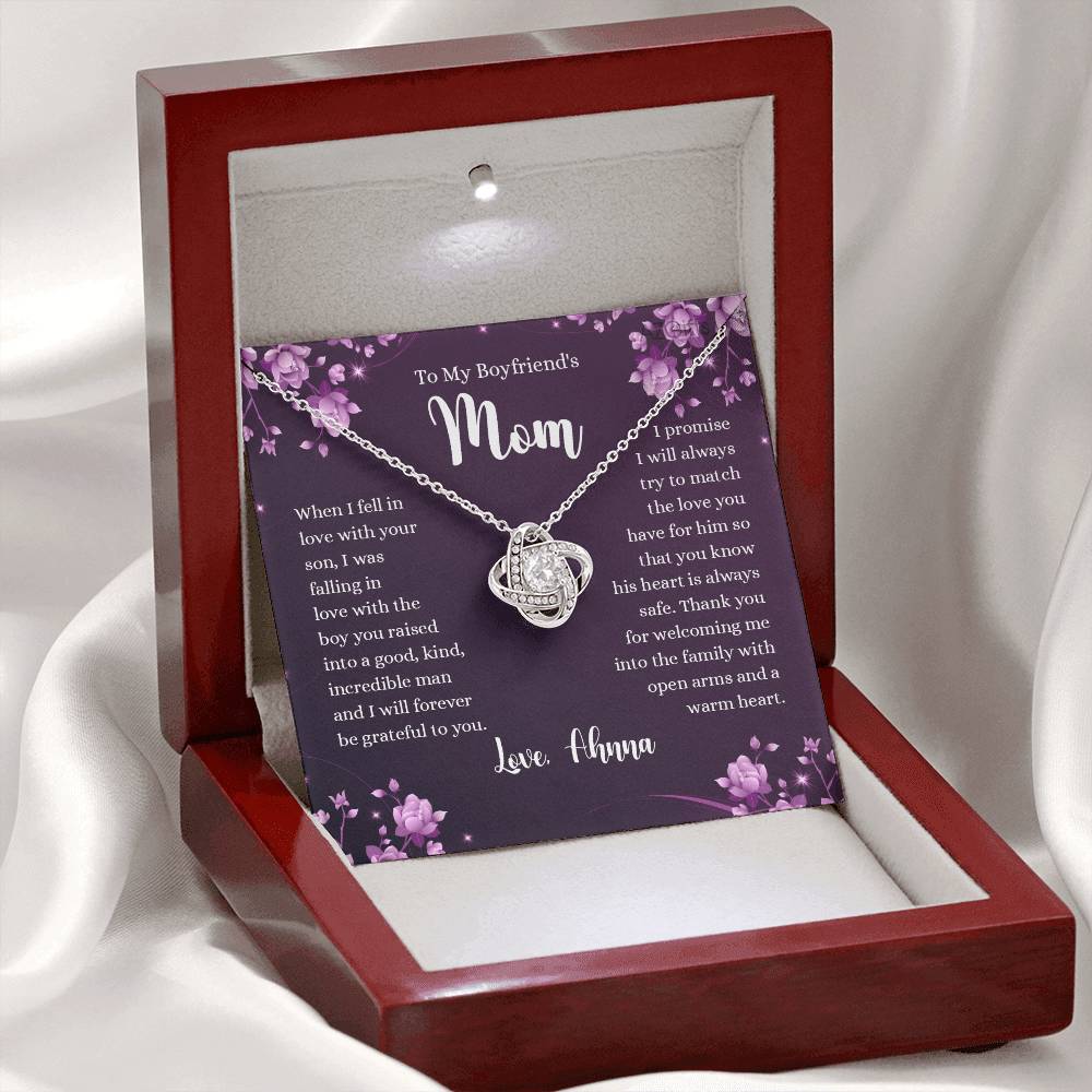 To My Boyfriend's Mom Necklace From Girlfriends, Gifts For Boyfriends Mom Love Knot Necklace Gift For Her, Boyfriend's Mom Necklace On Anniversary, Mother's Day, Presents for Mom Necklace for Women