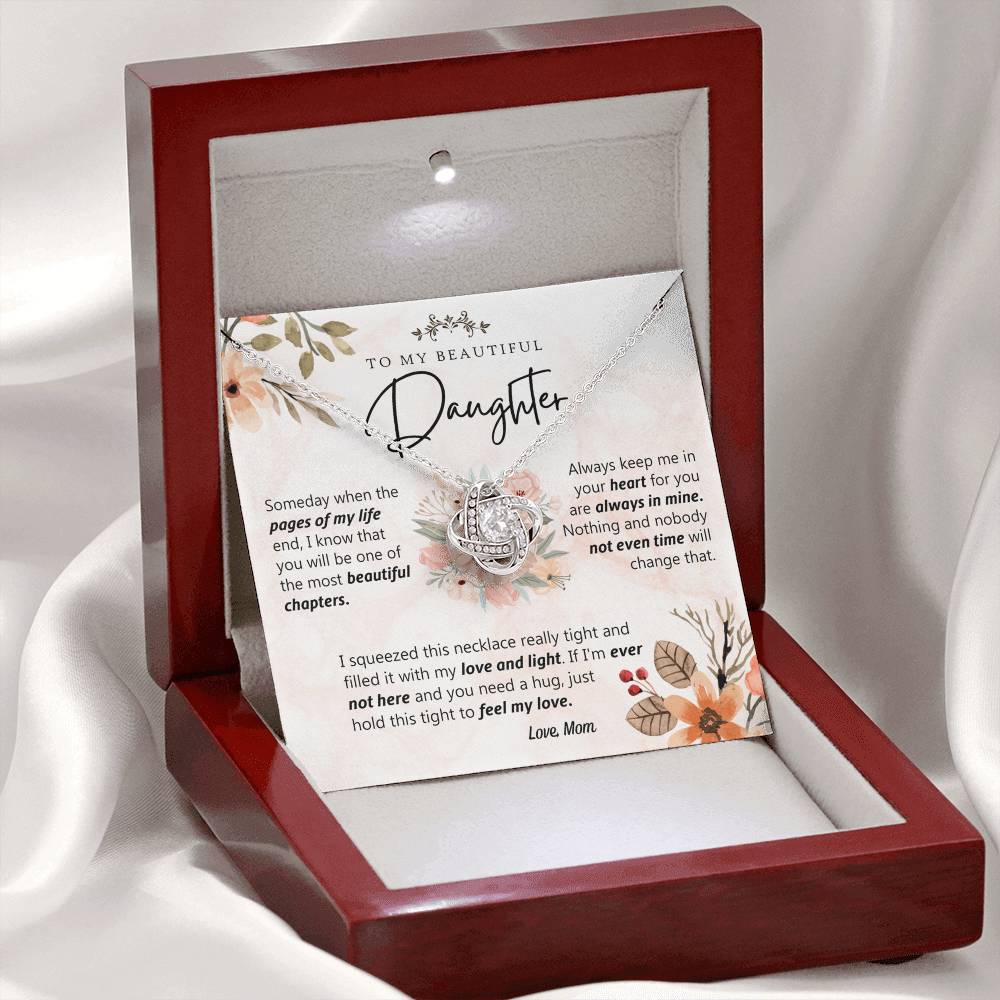 Beautiful Daughter Gift Necklace, To My Daughter Necklace From Mom, Flower Card Necklace For Daughter, Pages Of My Life Necklace From Mother And Daughter Flower Gift Jewelry For Girls Women