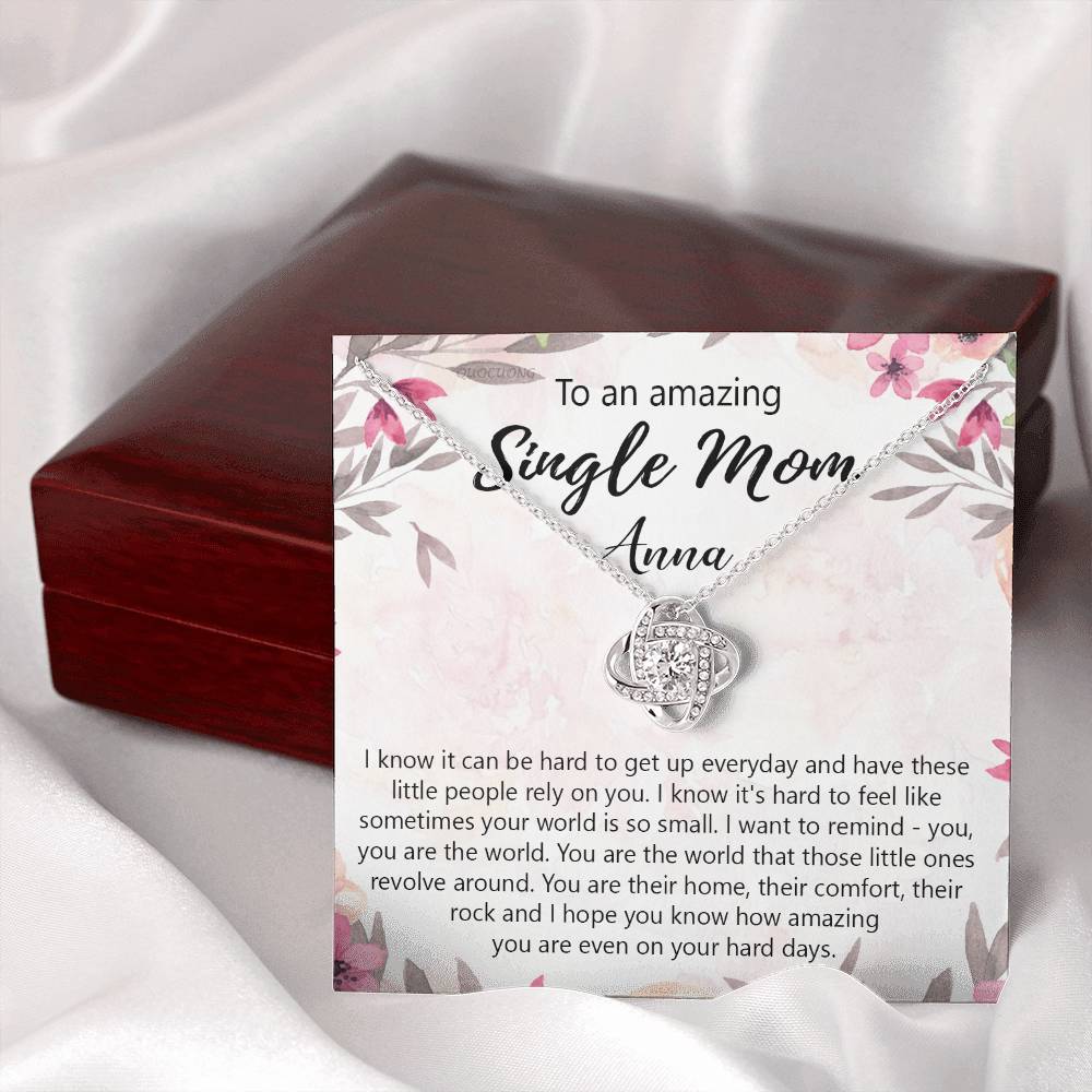 Single Mom Gift Necklace, To An Amazing Single Mom Love Knot Necklace Gift From Daughter In Law, Mother And Daughter Gift Necklace Personalized Gift Pendant, Love Knot Necklace Gift For Mom Penda