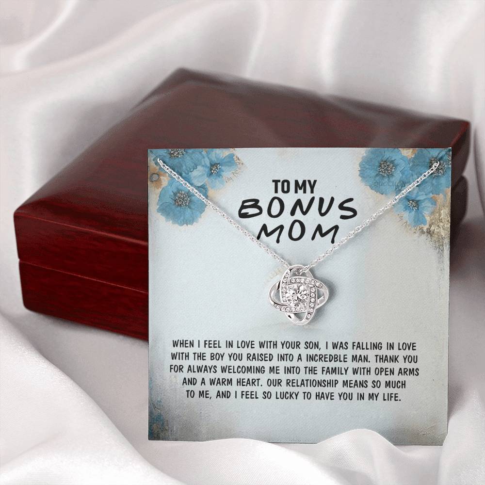 To My Bonus Mom Necklace From Bonus Son, Bonus Mom Gift Necklace, Mother And Son Necklace Gift For Her, Bonus Mother Necklace On Mothers Day, Birthday Gift Anniversary, Bonus Mom Love Knot Necklace
