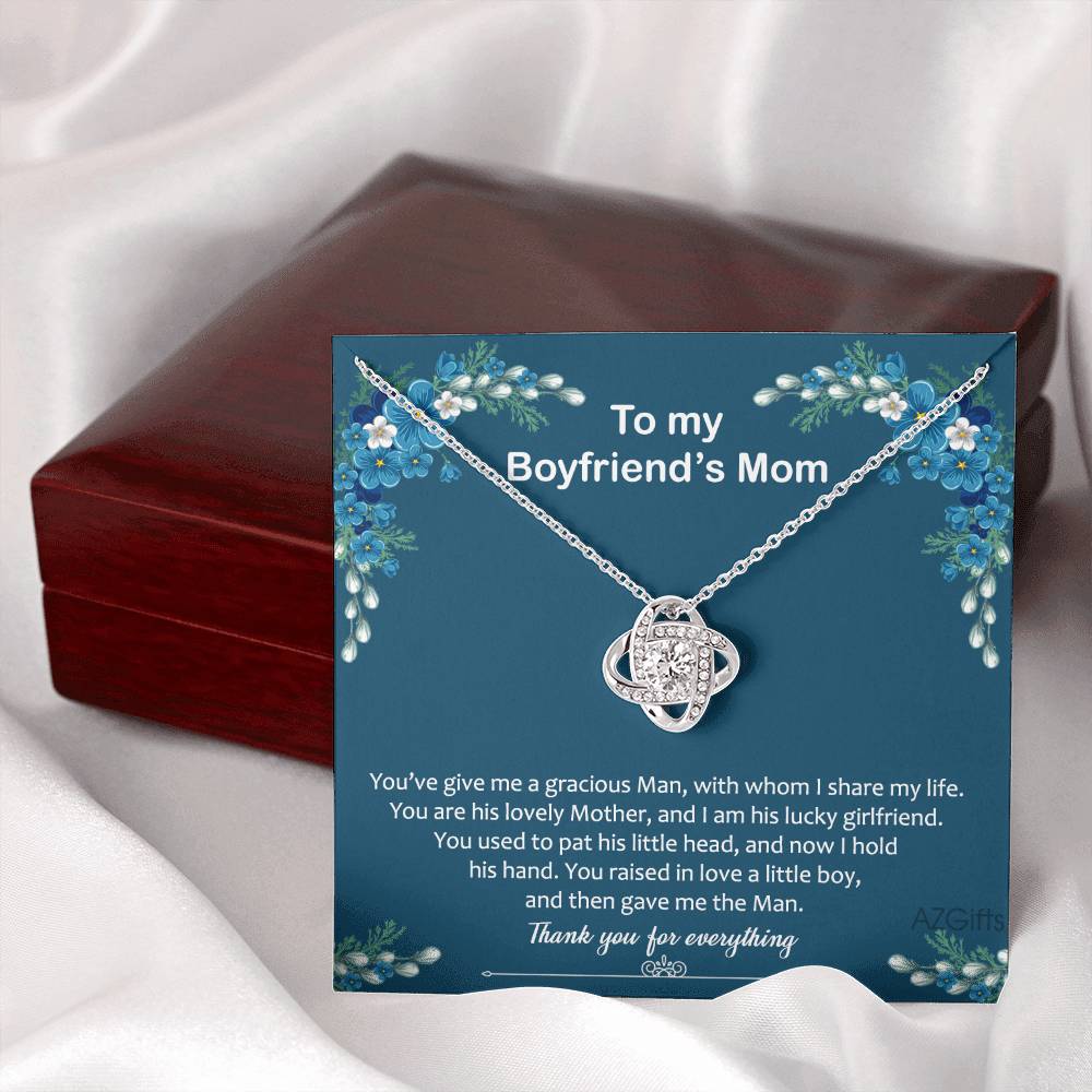 To My Boyfriend Mom Necklace From Girlfriend,  Thank You For Everything Boyfriend's Mom Gift Necklace, Love Knot Necklaces For Boyfriends Mom Gift On Christmas, Mothers Day Jewelry For Her