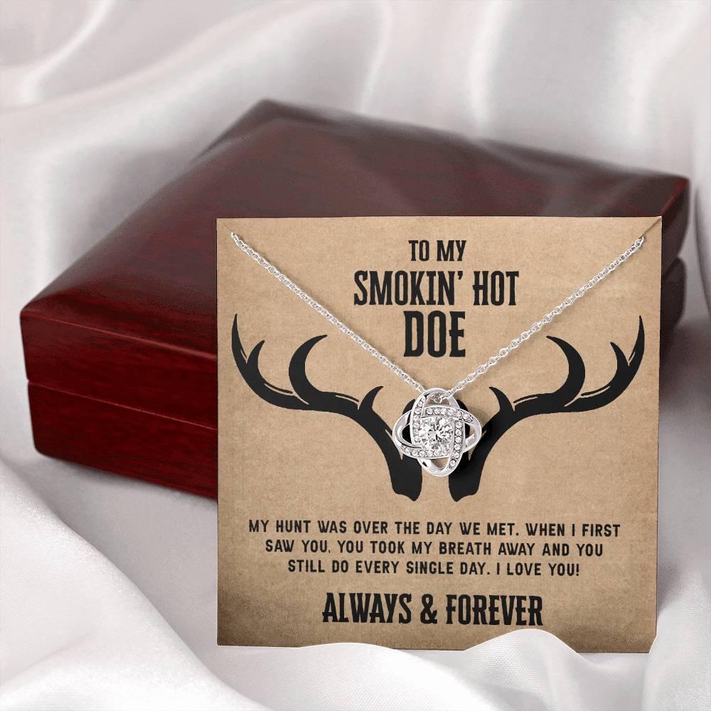 To My Smokin Hot Doe Necklace From Husband, Man, Smokin Hot Doe Gift Necklace For Wife Girlfriend Soulmate Necklace for Wife, Love Knot Pendant Smokin Hot Doe Gift Necklace, Jewelry Gift For Women