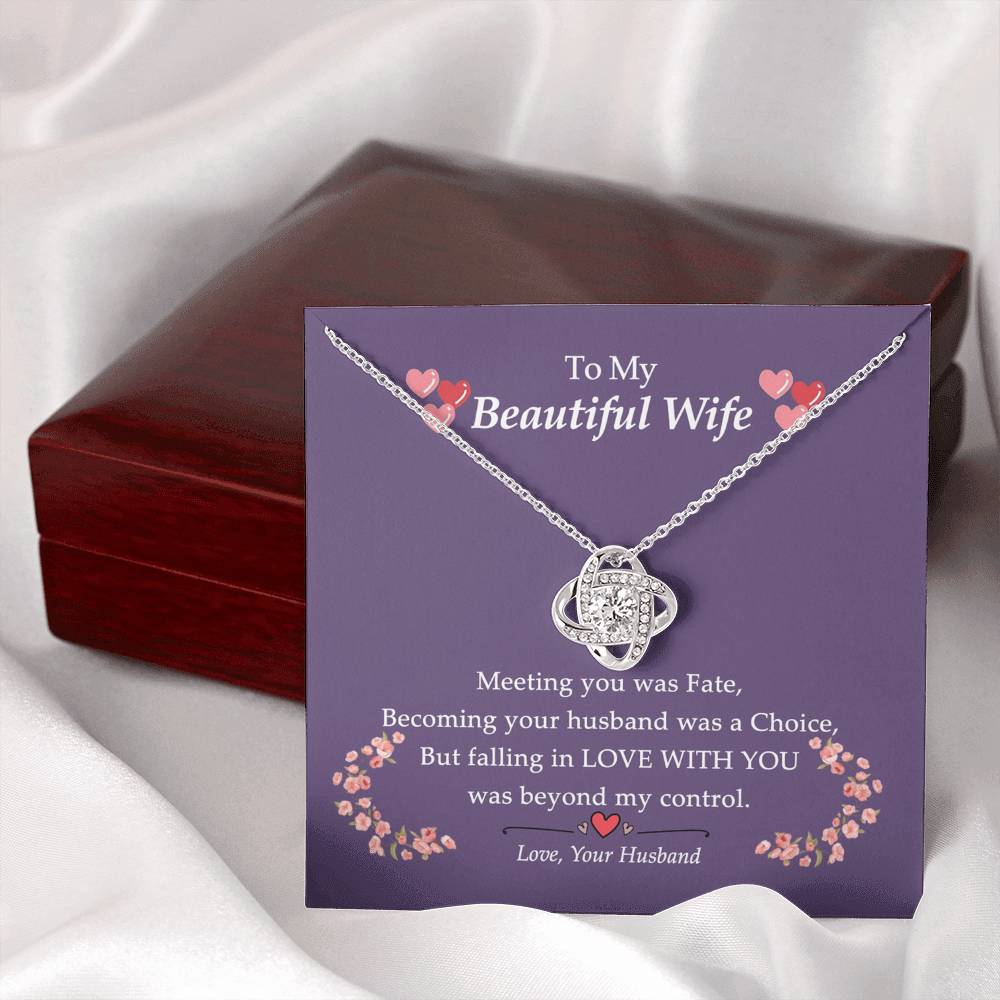To My Beautiful Wife Necklace From Husband Love With You Pendant Gift For Wife, Wife Gift Necklace, Husband To Wife Gift Love Knot Pendant Gift From Men Jewelry Gift For Women Soulmate Gift Necklace