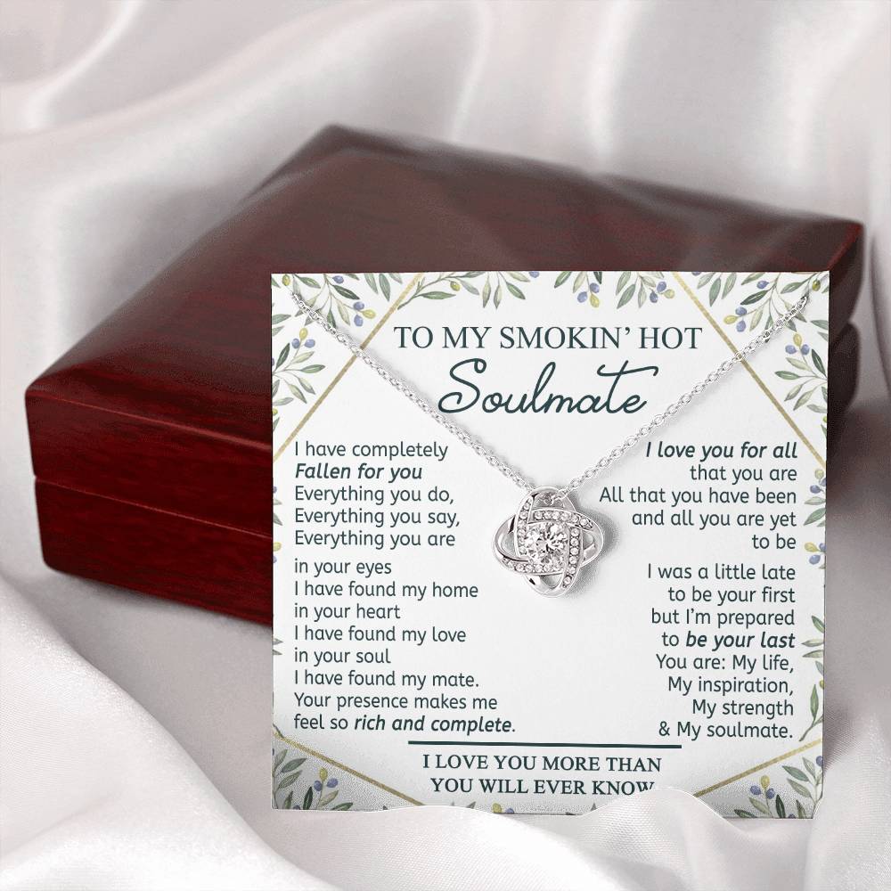 To My Smokin' Hot Soulmate Necklace From Husband, Jewelry Gifts For Women, My Wife Fallen For You Love Knot Pendant Gift For Soulmate, Personalized Gift Necklace for Future Wife Soulmate Gift