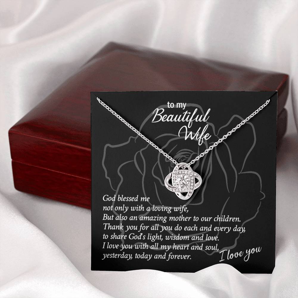 Beautiful Wife Gift Necklace, Loving Wife Love Knot Pendant - To My Beautiful Wife Necklace From Husband, Jewelry Gift For Women, Soulmate Gift Necklace, Wife Pendant Gift On Anniversary, Christmas