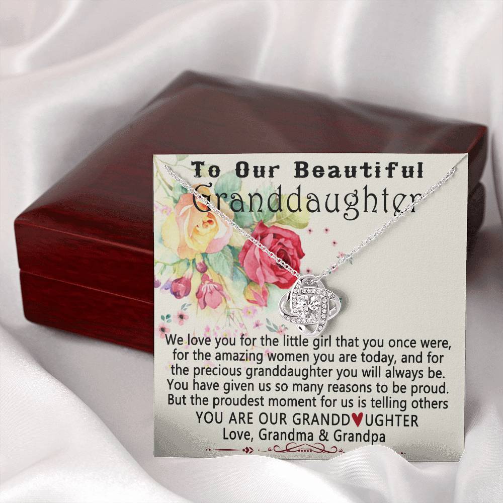 To Our Beautiful Granddaughter Necklace From Grandma And Grandpa To Granddaughter Love Knot Necklace, Gift Necklace To Granddaughtr, You Are Our Grandaughter Necklace Gift For Girls, Little Girl