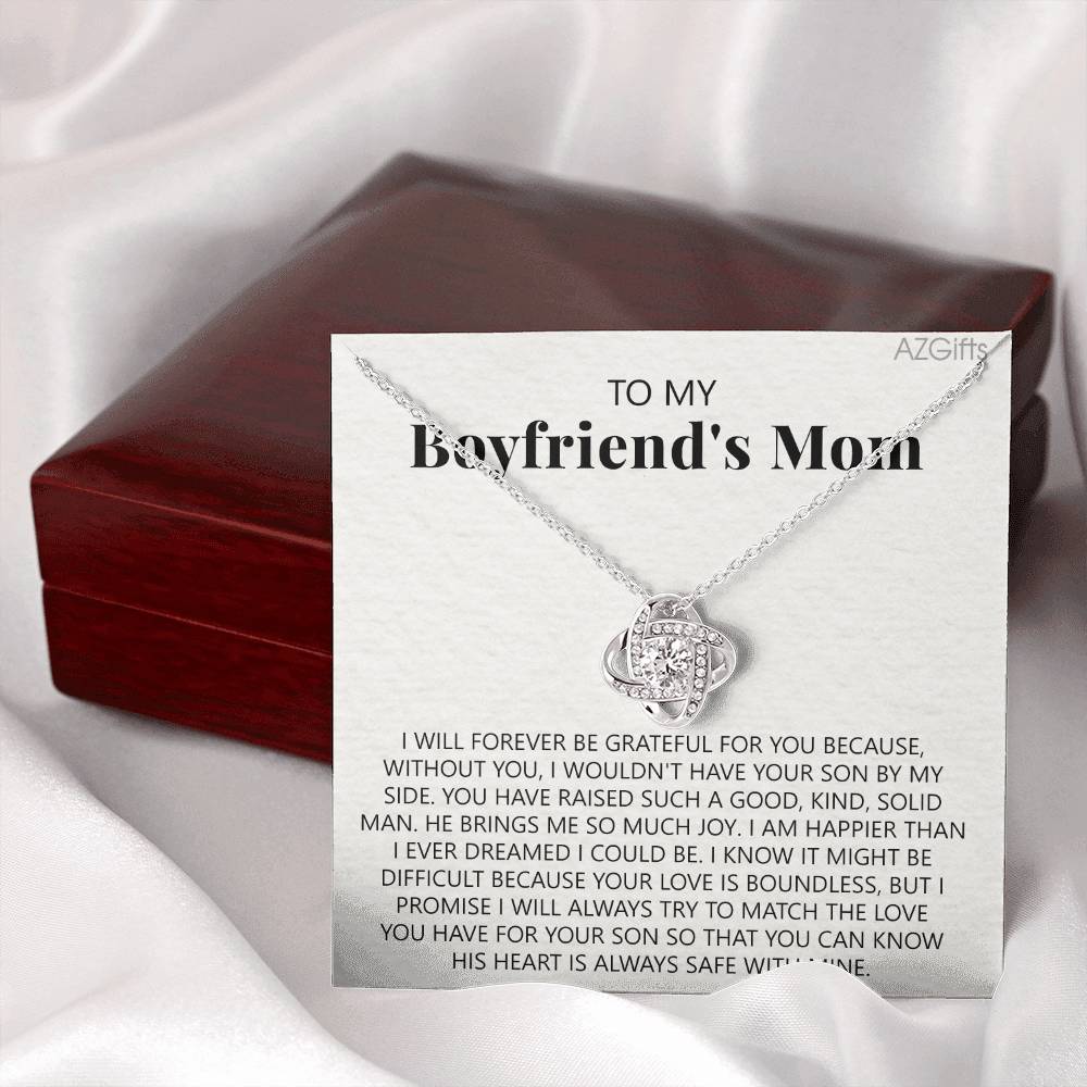 To My Boyfriend's Mom Necklace From Girlfriend, Jewelry Gifts For Boyfriend's Mom On Mothers Day Birthday Anniversary, Presents for Mom Necklace for Women, Boyfriend's Mom Gift Love Knot Necklace