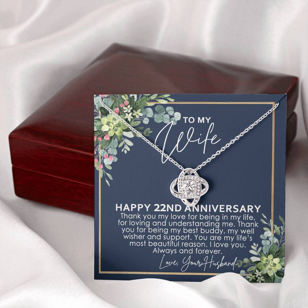 To My Wife Necklace From Husband, Happy 22nd Anniversary Love Knot Necklace Gift For Wife Husband To Wife, 22nd Anniversary Jewelry Gift For Women Wife Gift Necklace Soulmate Gift Pendant Necklace