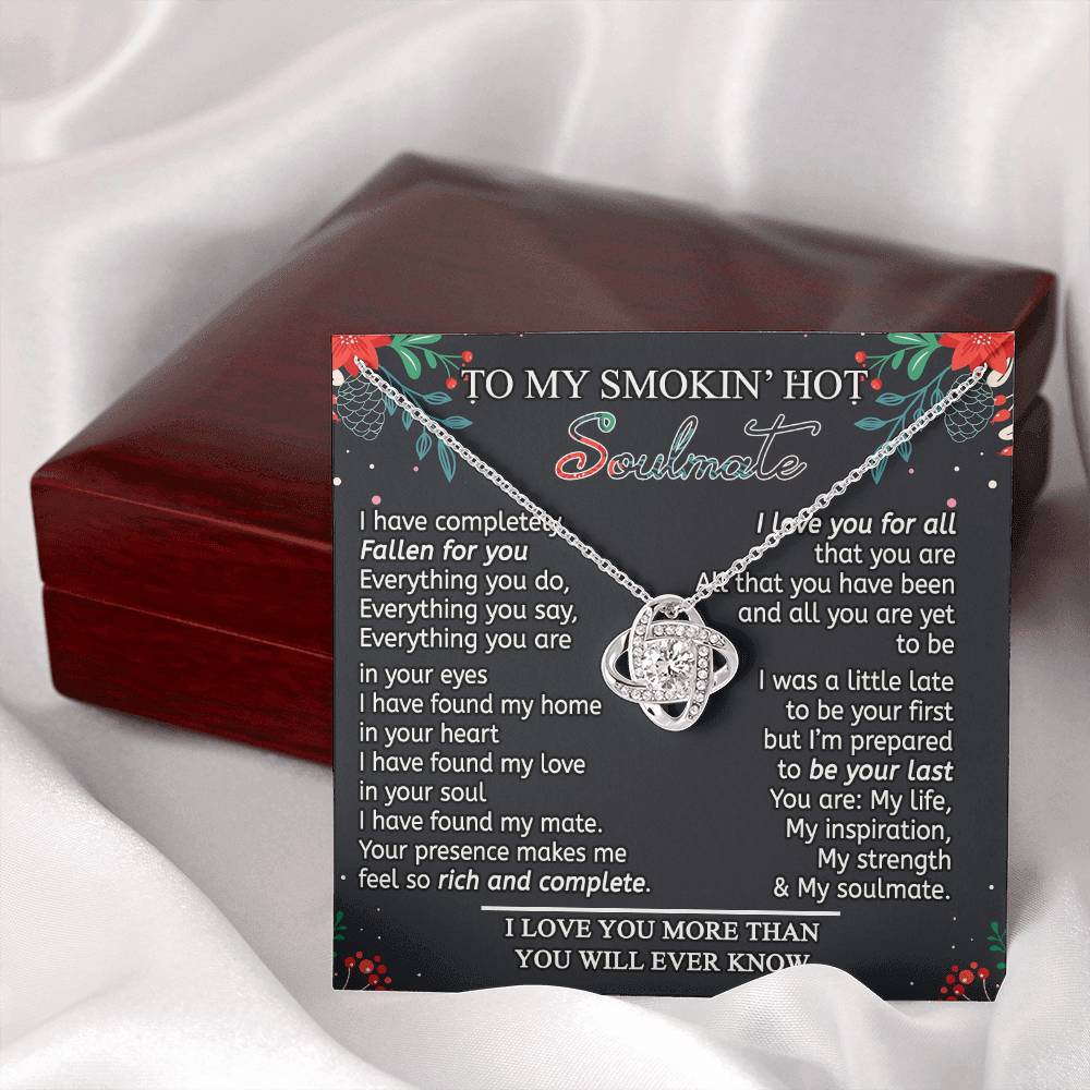 Stainless Steel Cubic Zirconia Love Knot Necklace To My Smokin' Hot Soulmate Birthday Christmas Jewelry Romantic Necklace For Wife with Message Card Box Personalized Gift Necklace For Soulmate
