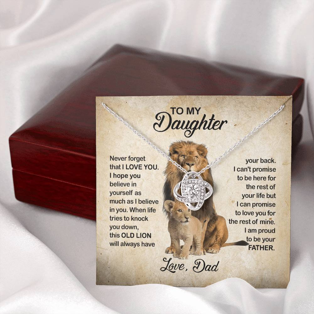 To My Daughter Love Knot Necklace with Luxury Box Gift From Dad, Daughter Lion And Father - Daughter Love Knot, Pendant Necklaces On Birthday, Christmas Jewelry Gift For Girls, Little Girl Necklace