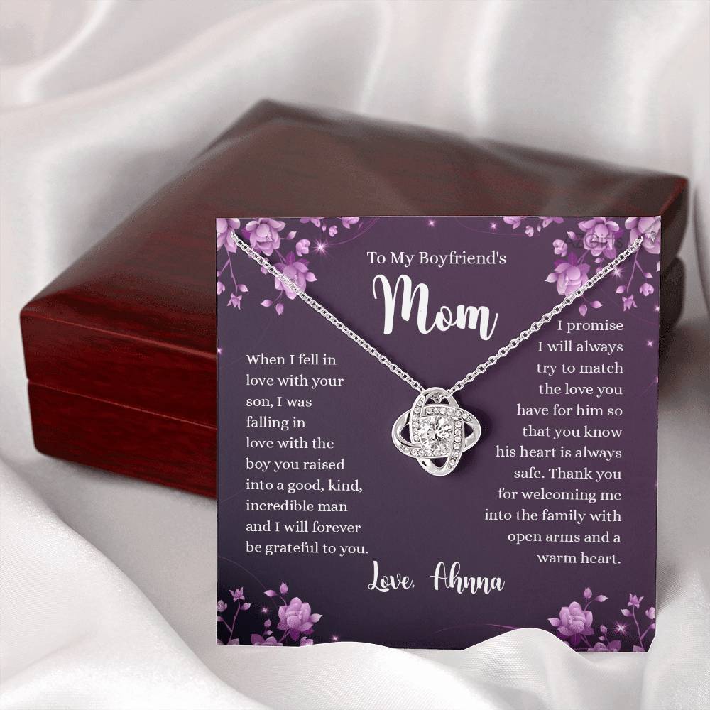 To My Boyfriend's Mom Necklace From Girlfriends, Gifts For Boyfriends Mom Love Knot Necklace Gift For Her, Boyfriend's Mom Necklace On Anniversary, Mother's Day, Presents for Mom Necklace for Women