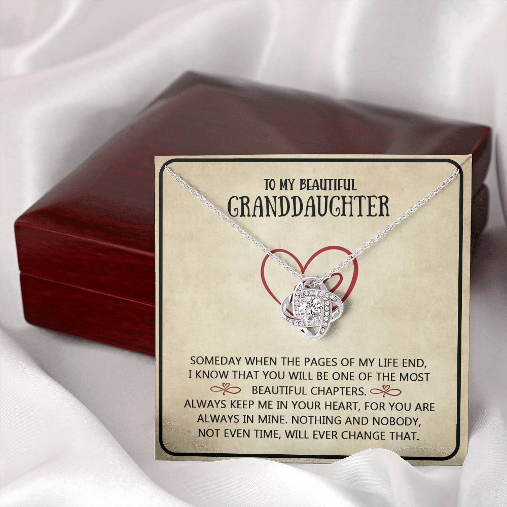 Granddaughter And Grandma Necklace, Love Knot Necklace For Granddauhter - To My Beautiful Granddaughter Necklace From Grandma, Beautiful Chapters Granddaughter Gift Necklace Jewelry To Granddaughter