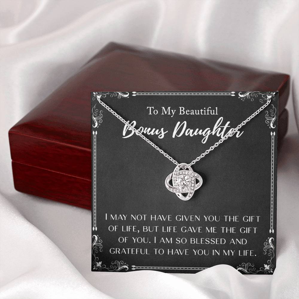 Personalized Gift Necklace To My Bonus Daughter Love Knot Necklace From Mom And Dad, Step Daughter Gift Pendant, Adopted Daughter, Daughter In Law, Daughter Jewelry Gift For Girls, Little Girls