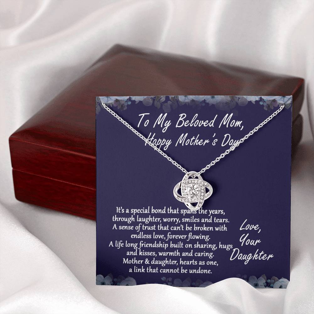 Beloved Mom Gift Necklace, Happy Mother's Day Necklace Gift For Mom, To My Beloved Mom Love Knot Necklace From Daughter And Mother Pendant, It's A Special Bond Necklace Gift For Mom, Jewelry Gift