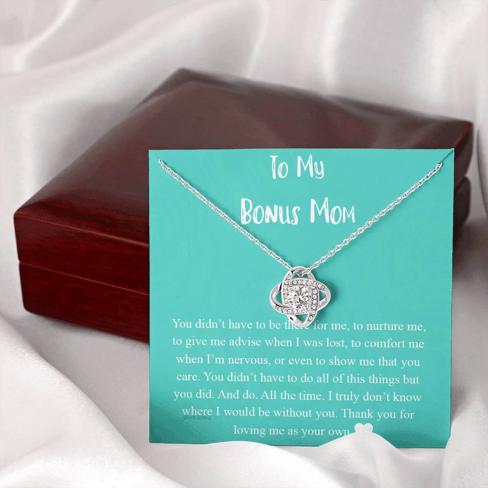 To My Bonus Mom Necklace From Bonus Daughter, Bonus Mom Gift Necklace, Jewelry For Her, Thank You For Loving Mom Necklace Gift On Mothers Day, Anniversary, Birthday Gift Love Knot Pendant For Her