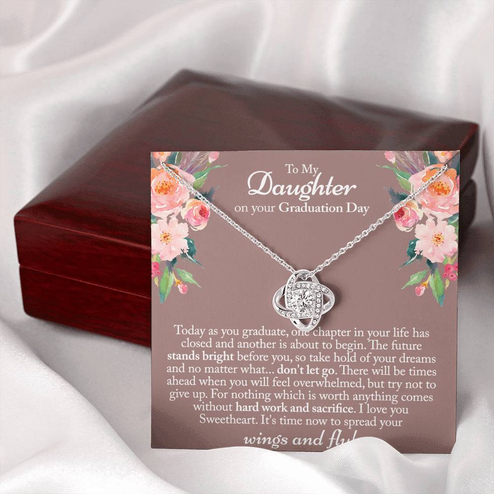 Graduation Day Gift Necklace, To My Daughter Love Knot Necklace From Mom Or Dad, Mother And Daughter Jewelry Gift For Girls, Little Girl Love Knot Pendant, Daughter On Your Graduation Day Necklace