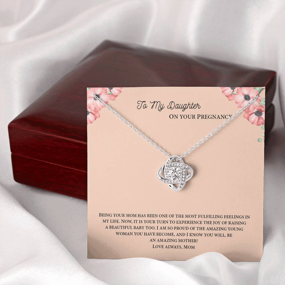 To My Daughter On Your Pregnancy Love Knot Necklace From Mom, Pregnancy Daughter Gift Necklace, Mother To Daughter Pendant Gift From Mom, Little Girl Necklace Love Knot Jewelry Gift For Girls