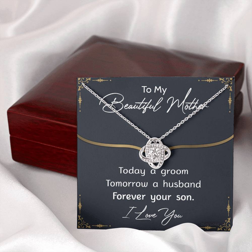 To My Mom Necklace From Son, Mother's Day Necklace Gift For Her, Beautiful Mother Love Knot Necklace Gift For Mom Bonus Mom On Mothers Day, Anniversary, Birthday, Mother And Son Jewelry For Mother