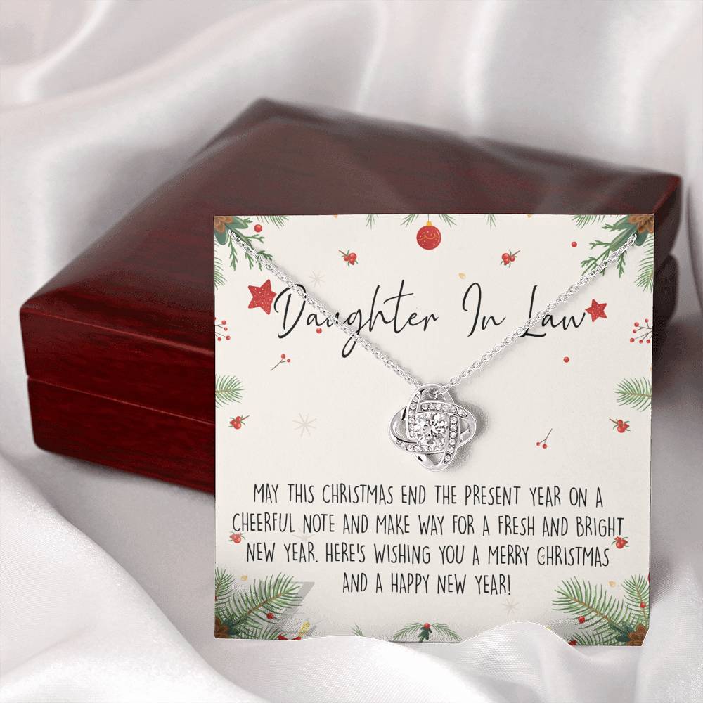 Christmas Jewelry For Girls, Daughter in Law Gift Necklace, Jewelry Gift for Daughter in Law Gift from Mother in Law, Daughter in Law Xmas Love Knot Necklace Holiday Gift From In Law