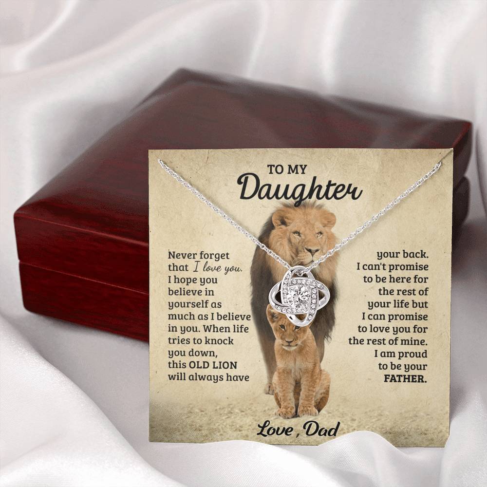 Daughter Gifts Necklace from Dad, Father And Daughter Necklace, to My Daughter Lion From Dad Necklace, Father Daughter Gifts Love Knot from Daddy Jewelry Gift For Girls, Little Girl Necklace