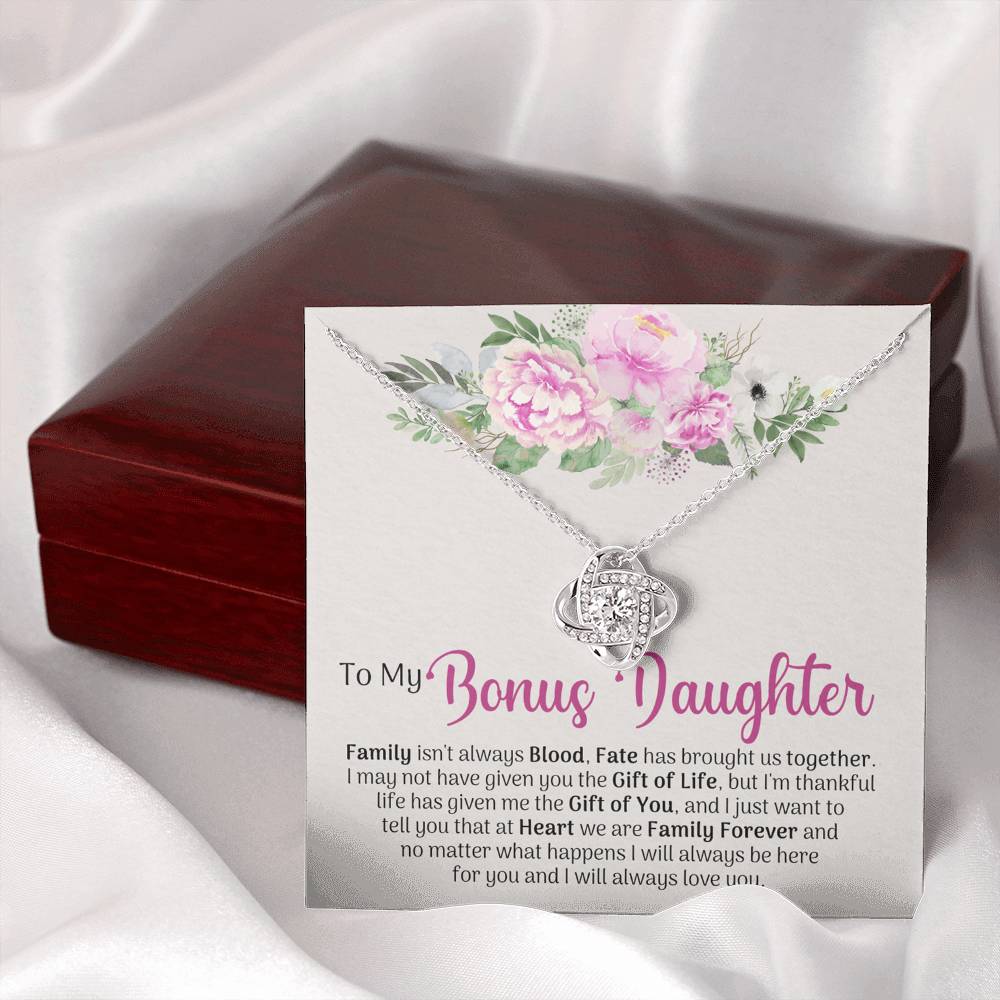To My Beautiful Daughter Love Knot Necklace with Message Card and Gift Box, Jewelry Pendant Gift for Girls, Little Girl, Daughter Mom Birthday Gift for Daughter Jewelry for Girls, Little Girl