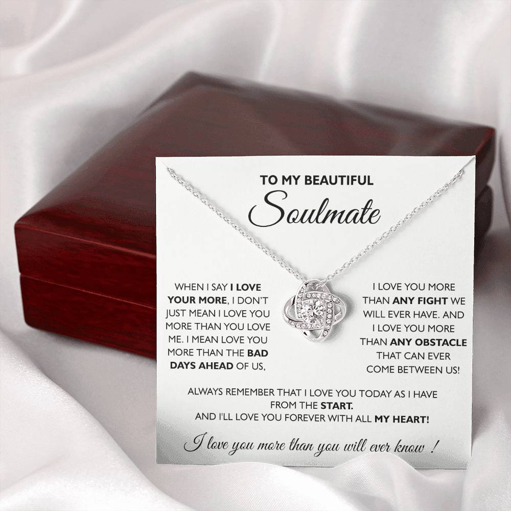 To My Beautiful Soulmate Love Knot Necklace From Husband To Wife, Girlfriend, Soulmate Gift Love Knot Pendant On Valentines Day Christmas for Her Romantic All My Heart Jewelry Gift For Women