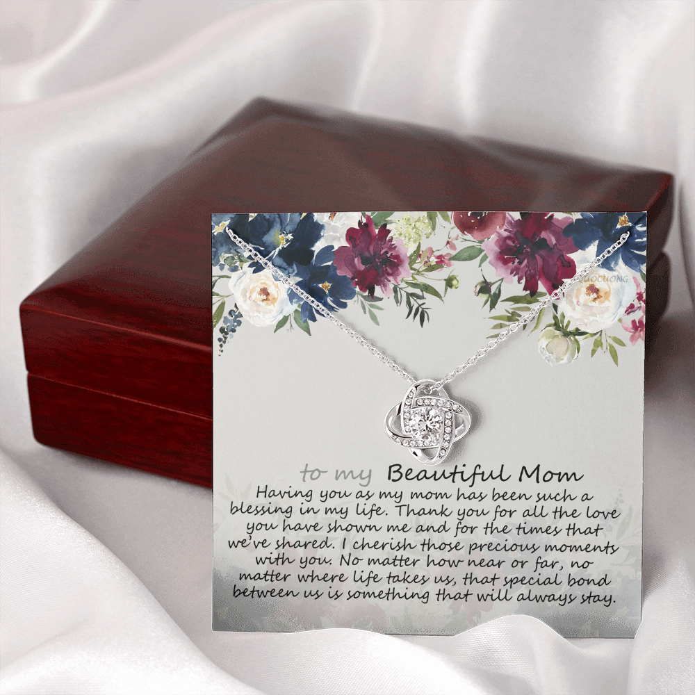 To My Mom Necklace From Daughter, Mother's Day Necklace Gift For Her, Beautiful Mom Love Knot Necklace Gift For Mom Boyfriend's Mom, Bonus Mom On Mothers Day, Anniversary, Birthday, Jewelry For Mom