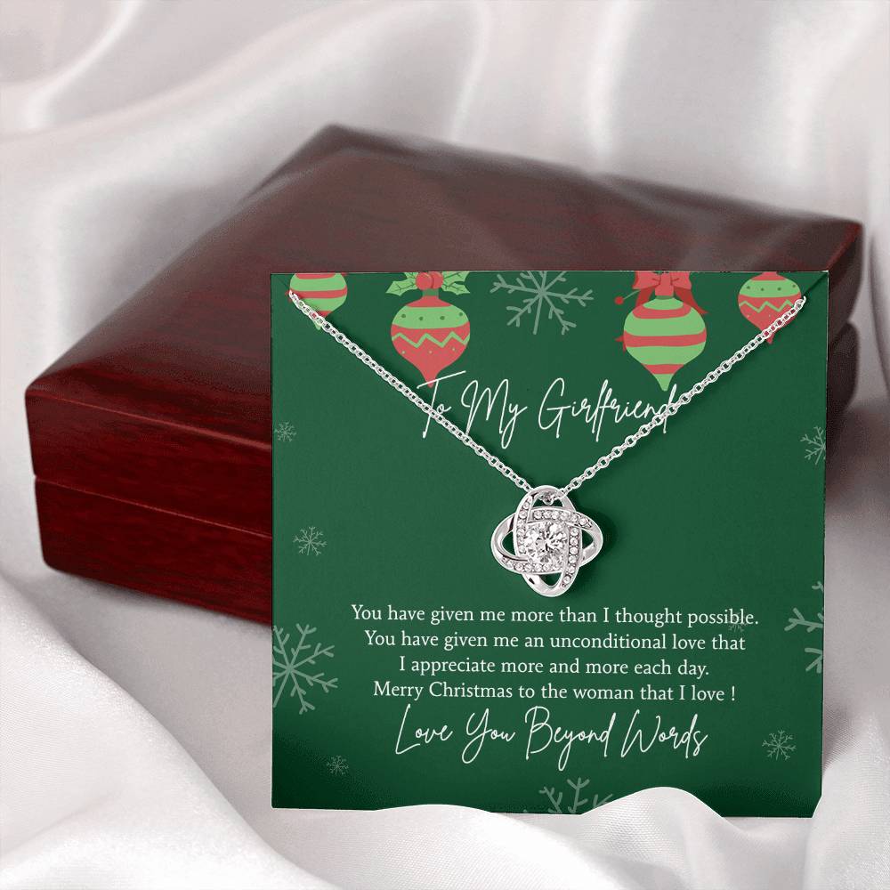 To My Girlfriend Christmas Necklace From Beyond Words, Merry Christmas Necklace To The Women, Girlfriend Gift Necklace, Love Girlfriend From Boy Friend Love Knot Pendant, Boyfriend And Girlfriend