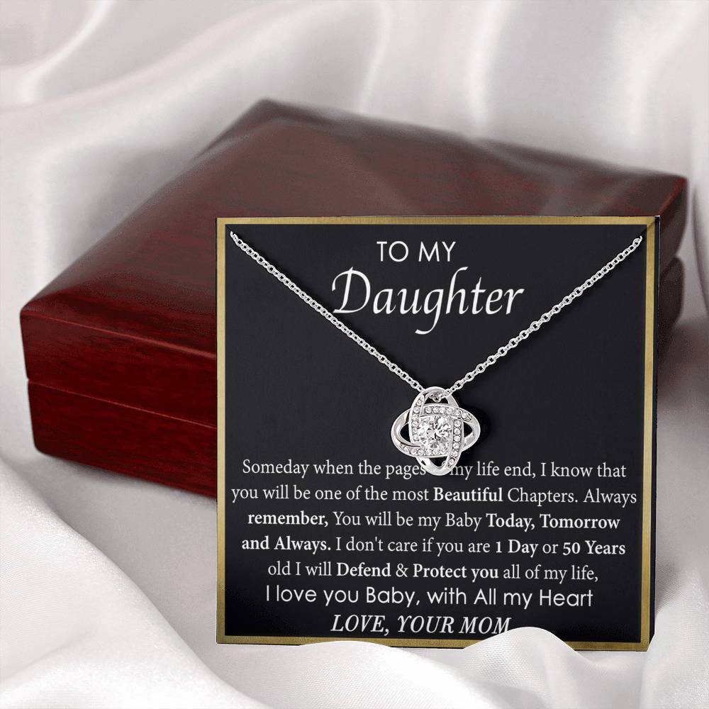 To My Daughter Love Knot Necklace From Mom, Mother Daughter Gift Necklace, To Daughter Pendant Gift From Mom, Little Girl Necklace Pendant I Love You Baby Love Knot Jewelry Gift For Girls