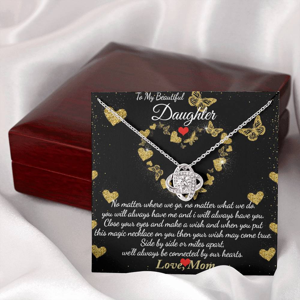 To My Beautiful Daughter Necklace Gift From Mom, Mother And Daughter Gifts Necklace With Message Card And Box, Jewelry Gift For Girls, Daughter On Birthday, Graduation Gift Box and Message Card