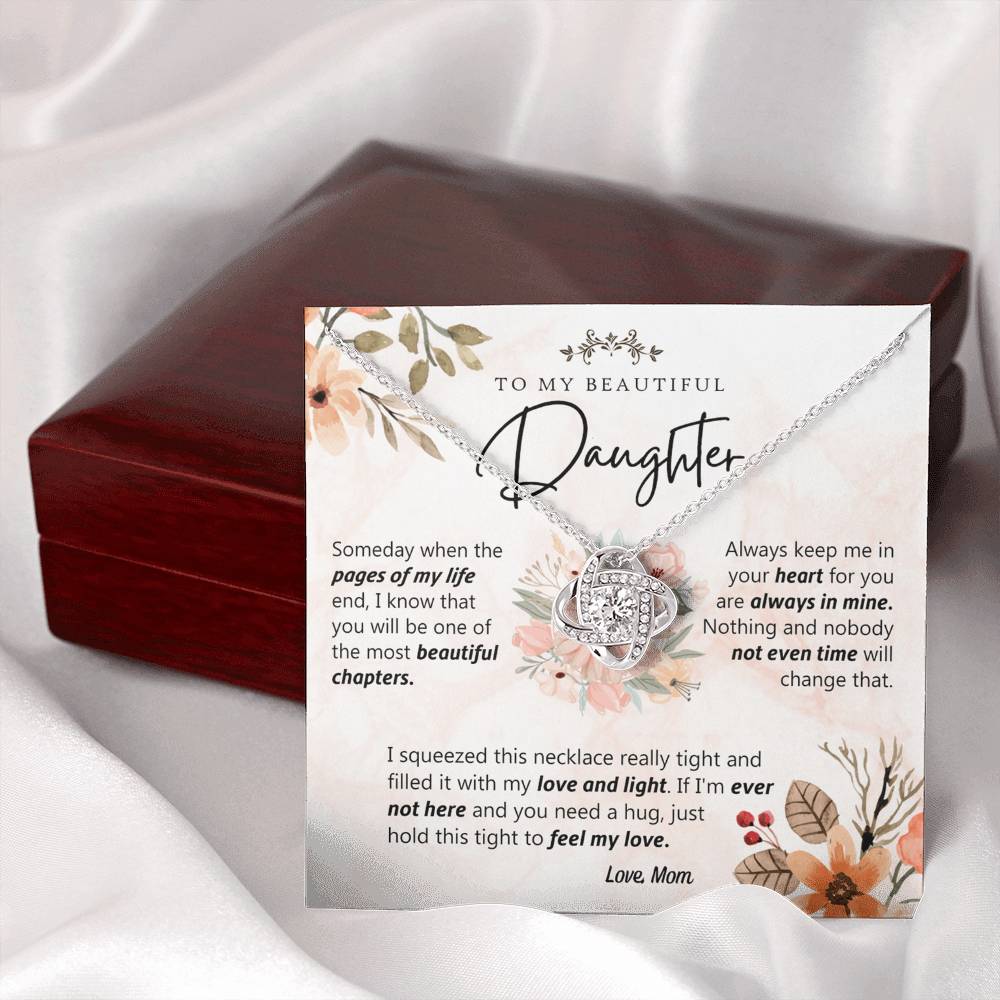 Beautiful Daughter Gift Necklace, To My Daughter Necklace From Mom, Flower Card Necklace For Daughter, Pages Of My Life Necklace From Mother And Daughter Flower Gift Jewelry For Girls Women