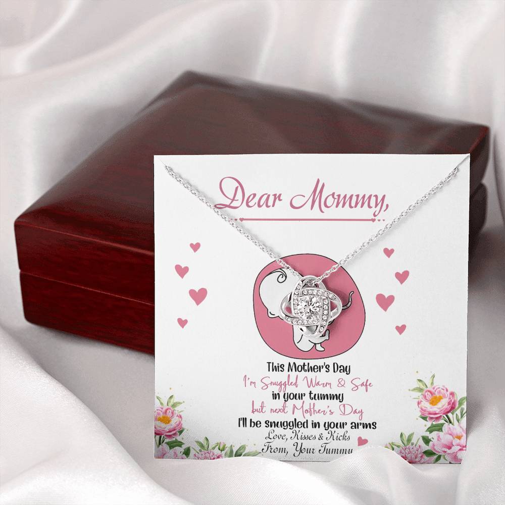 Dear Mommy Necklace, To My Mom Love Knot Necklace From Tummy, Kisses And Kicks Gift Necklace, Mother And Daughter Gift Necklace Jewelry Gift For Women, Mommy Gift Pendant Mother's Day Necklace Gift
