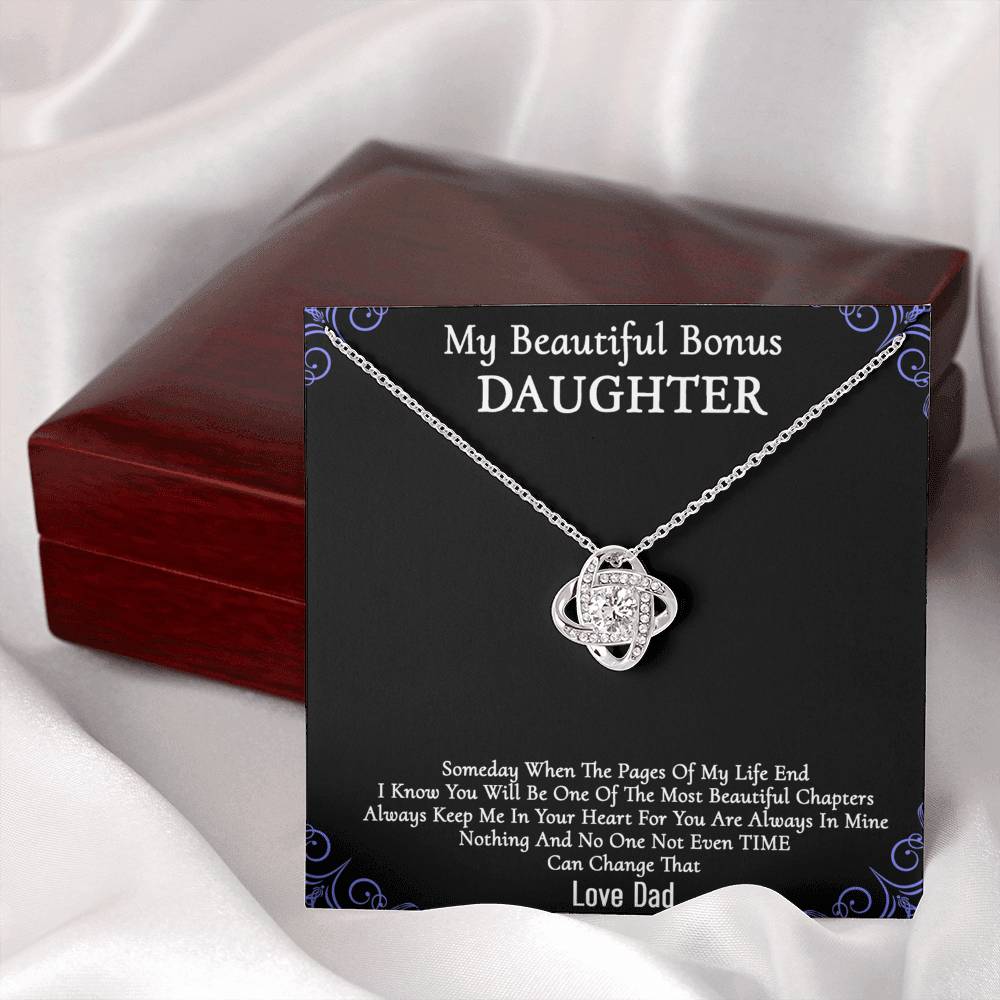 To My Beautiful Bonus Daughter Gift Necklace From Parent to Daughter Gift Necklace Pendant, Bonus Daughter Love Knot With Message Card & Gift Box On Birthday Christmas Anniversary Graduation Gift