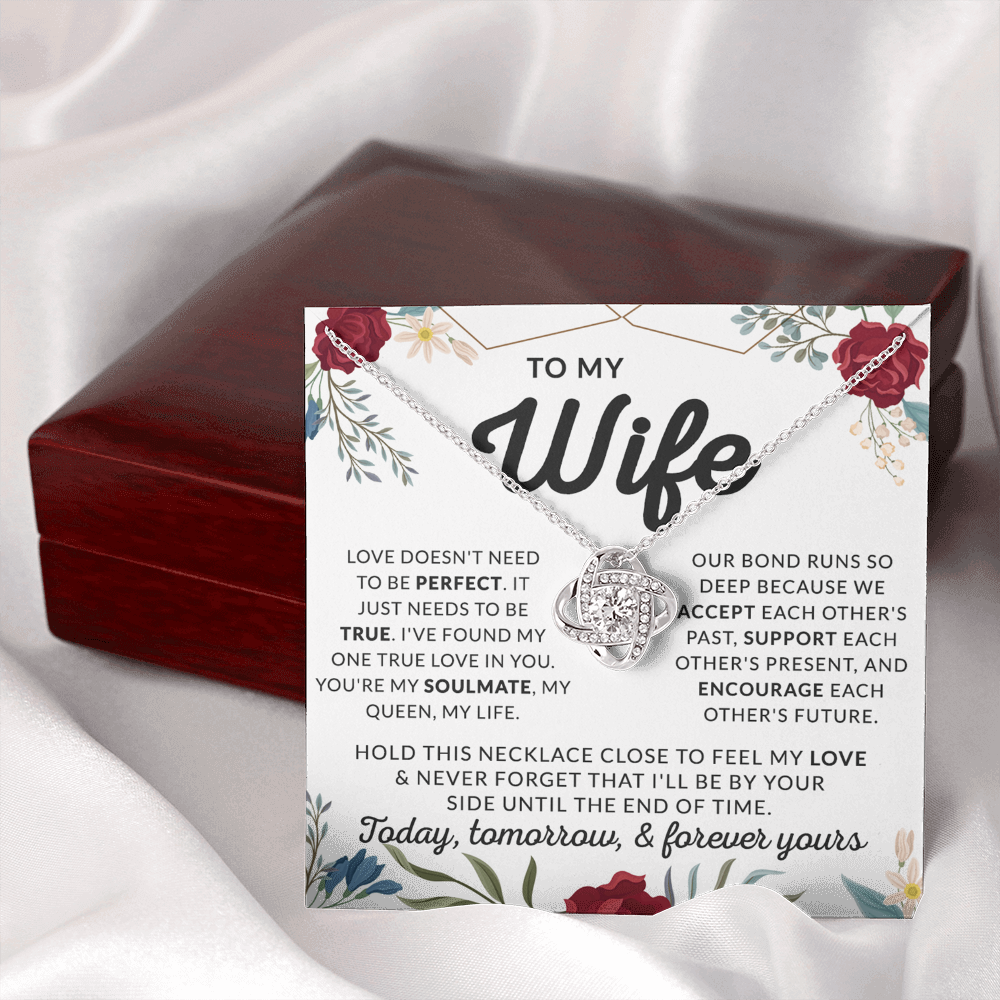 Wife Necklace Gift From Husband, To My Wife Love Knot Pendant Valentines Day Anniversary Jewelry with Message Card and Gift Box Gift for Wife Necklace Gift Set for Wife, Jewelry Gift For Women