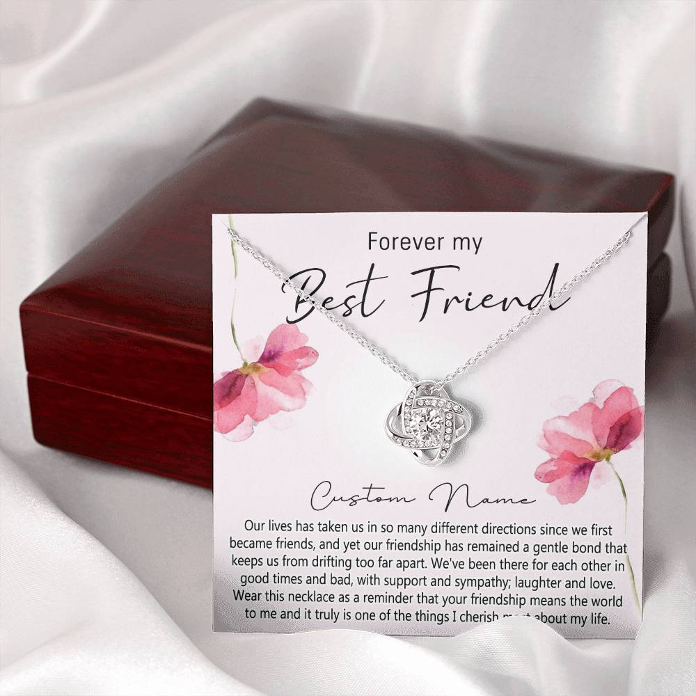 Personalized Gift Necklace For Best Friend, Thank you Necklace Gift for Friend, Best Friend Jewelry Gift Love Knot Pendant, Forever My Best Friend Love Knot Necklace Gift From Friend On Anniversary