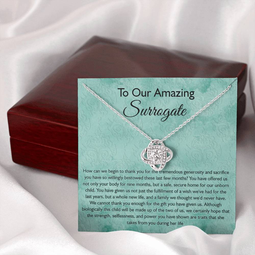 Surrogate Gift Necklace, Surrogate Thank You Gift Love Knot Pendant, Surrogate Appreciation Gift, Surrogate Love Knot Necklace, Surrogate Pregnancy Gift, Love Knot Necklace Message Card And Box Gift