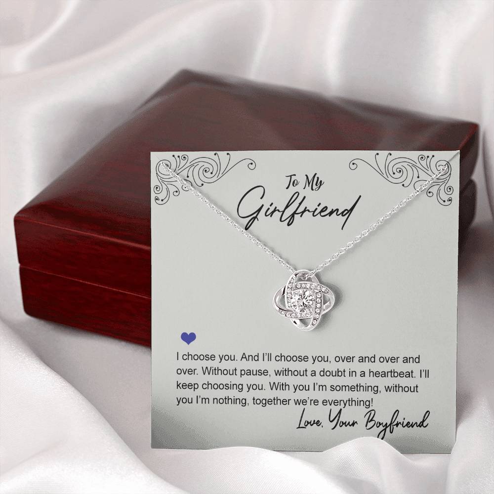 To My Beautiful Girlfriend Love Knot Necklace From Boyfriend, Husband, Beautiful Girlfriend Gift Necklace I Choose You - Love Knot Pendant Gift For Girlfriend, Soulmate Jewelry Gift For Girlfriend
