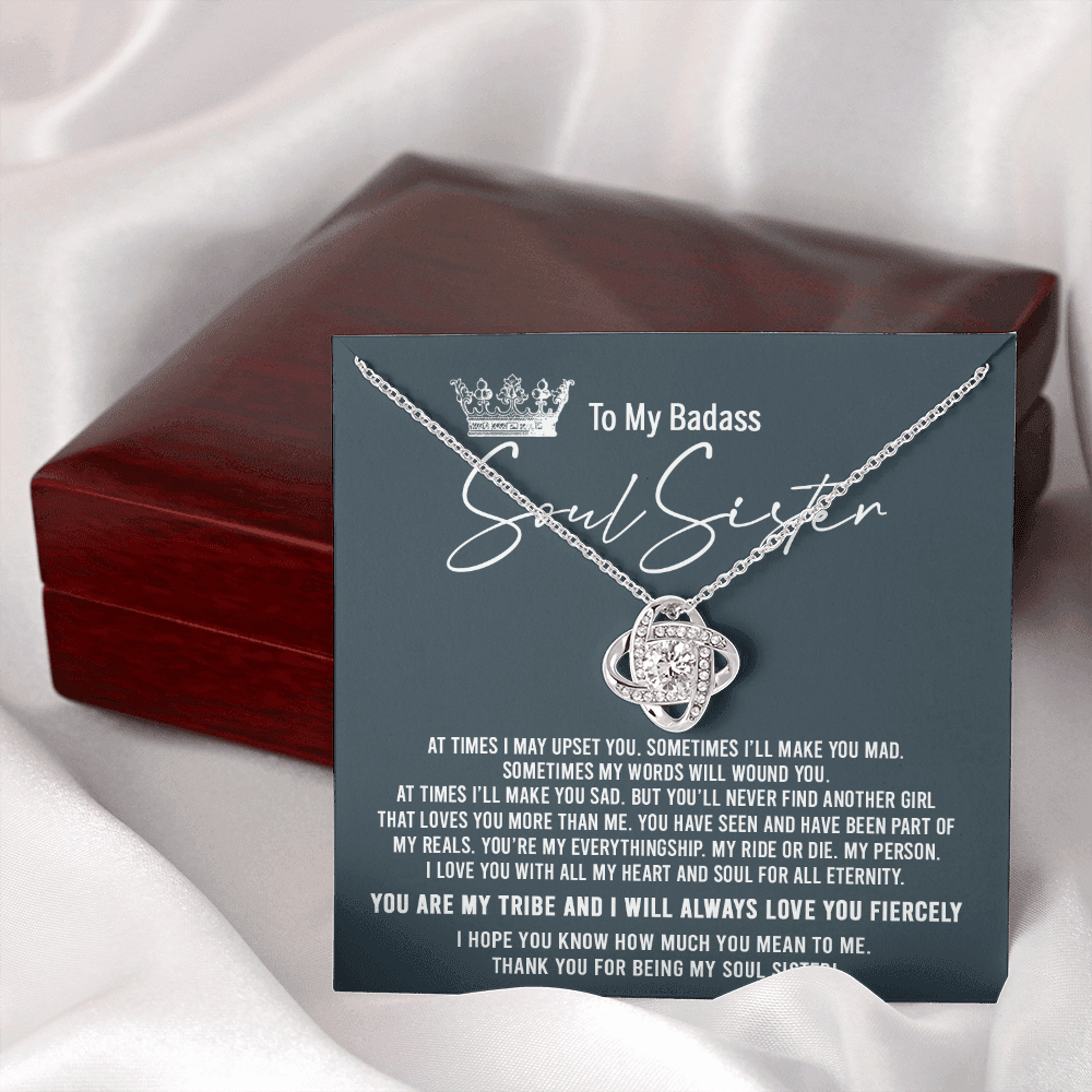 To My Badass Soul Sister Necklace From Sister, Brother, Thank You for Being My Badass Sister Love Knot Necklace - Unique Badass Sister Gift Necklace Friendship Sister Jewelry Gift For Women Gift Box